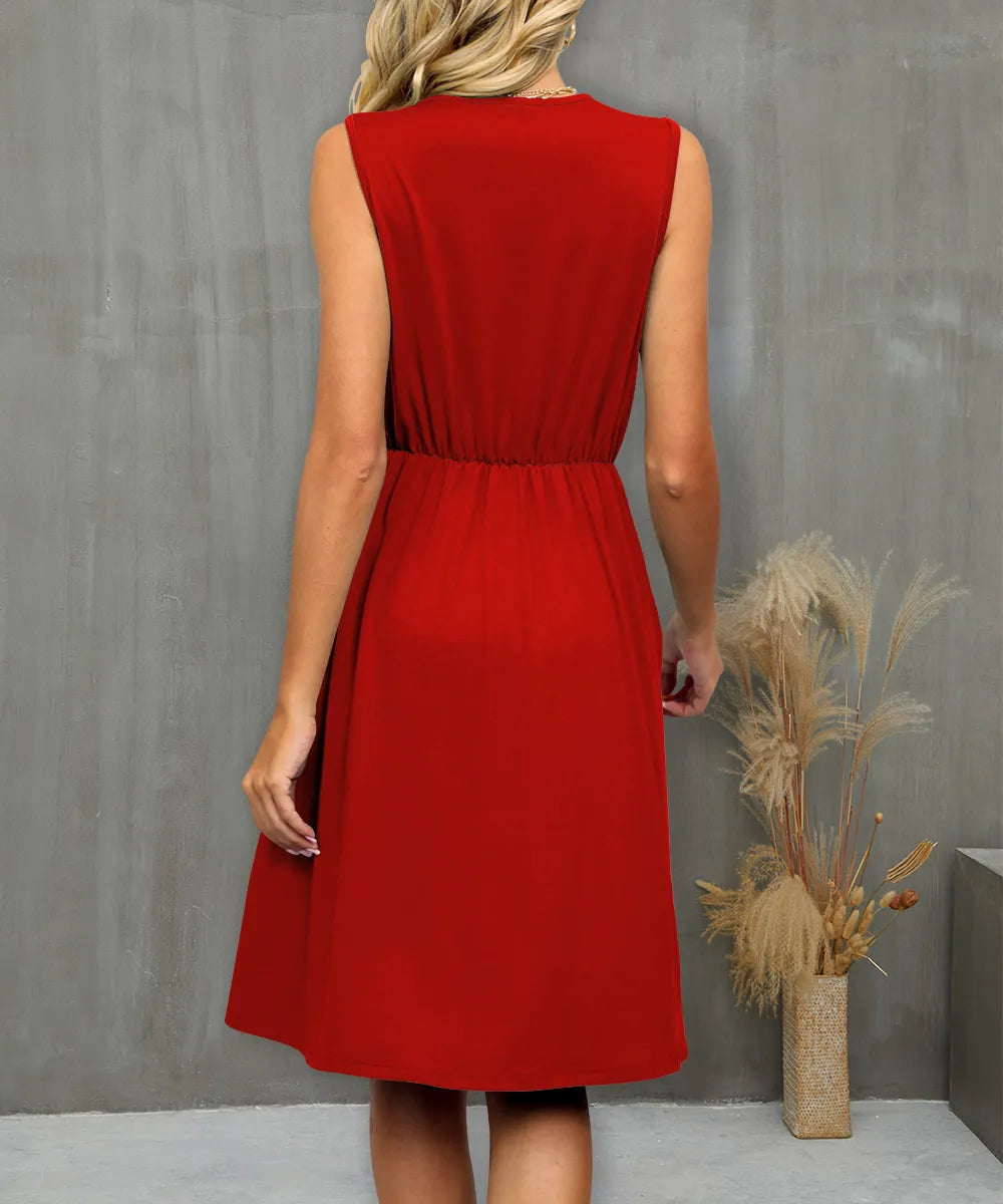 V-Neck Sleeveless Midi Dress with Lace Trim - Roe Creation