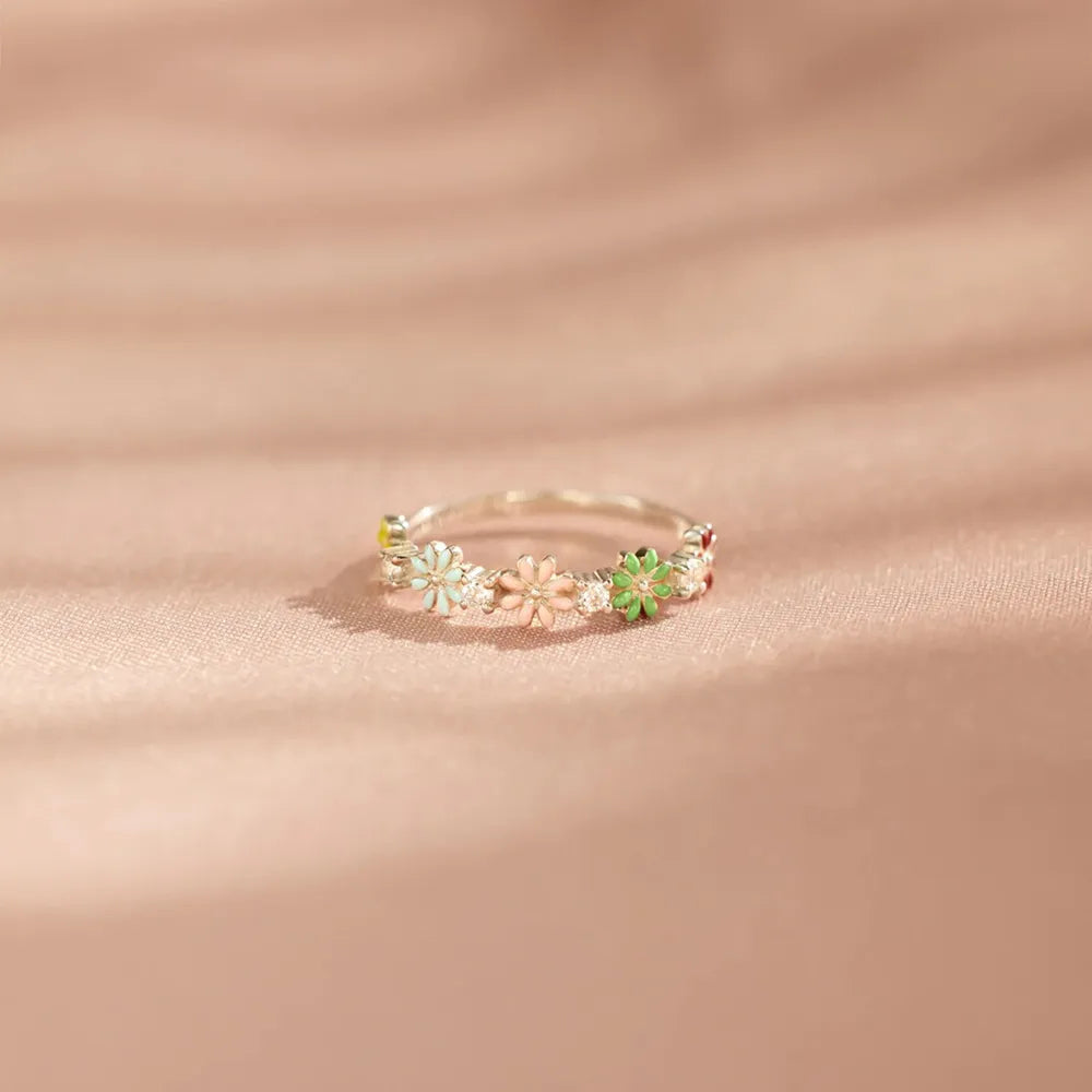 Flower Shape 925 Sterling Silver Zircon Ring - Roe Creation