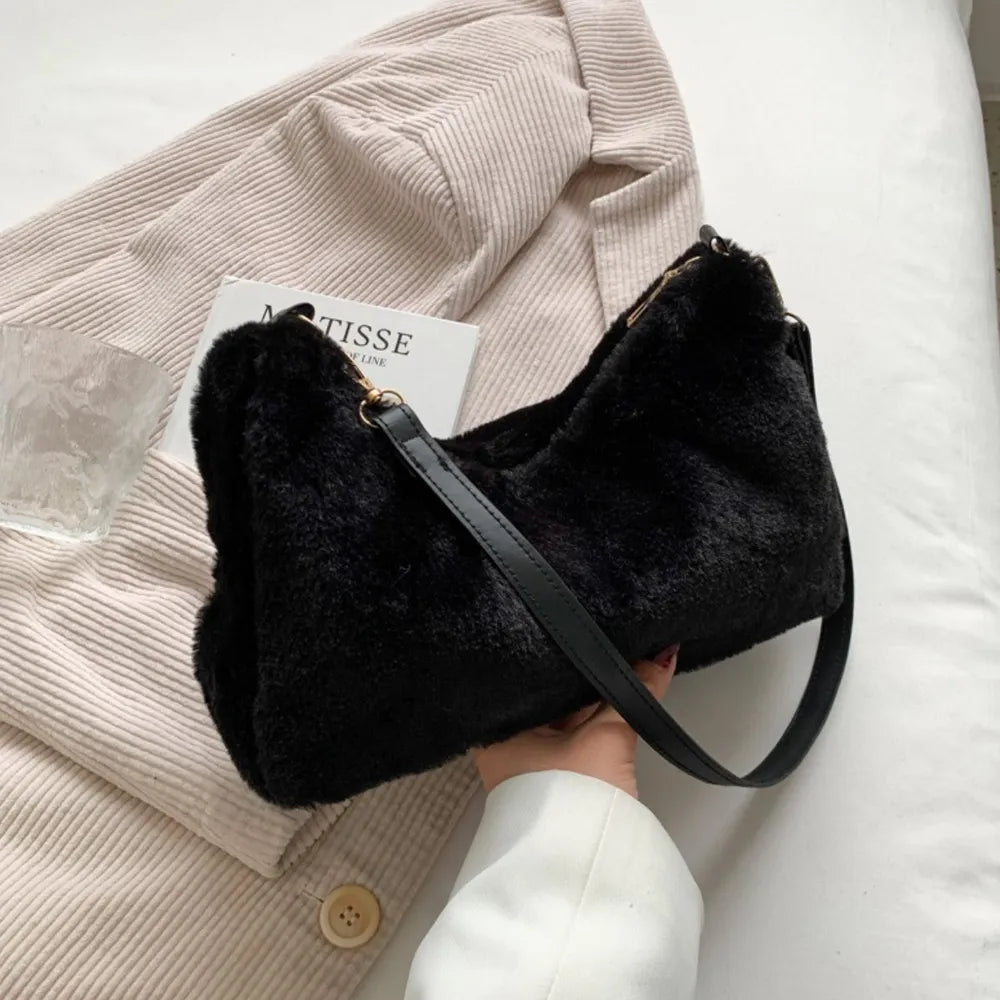 Faux Fur Shoulder Bag with Removable Strap - Roe Creation