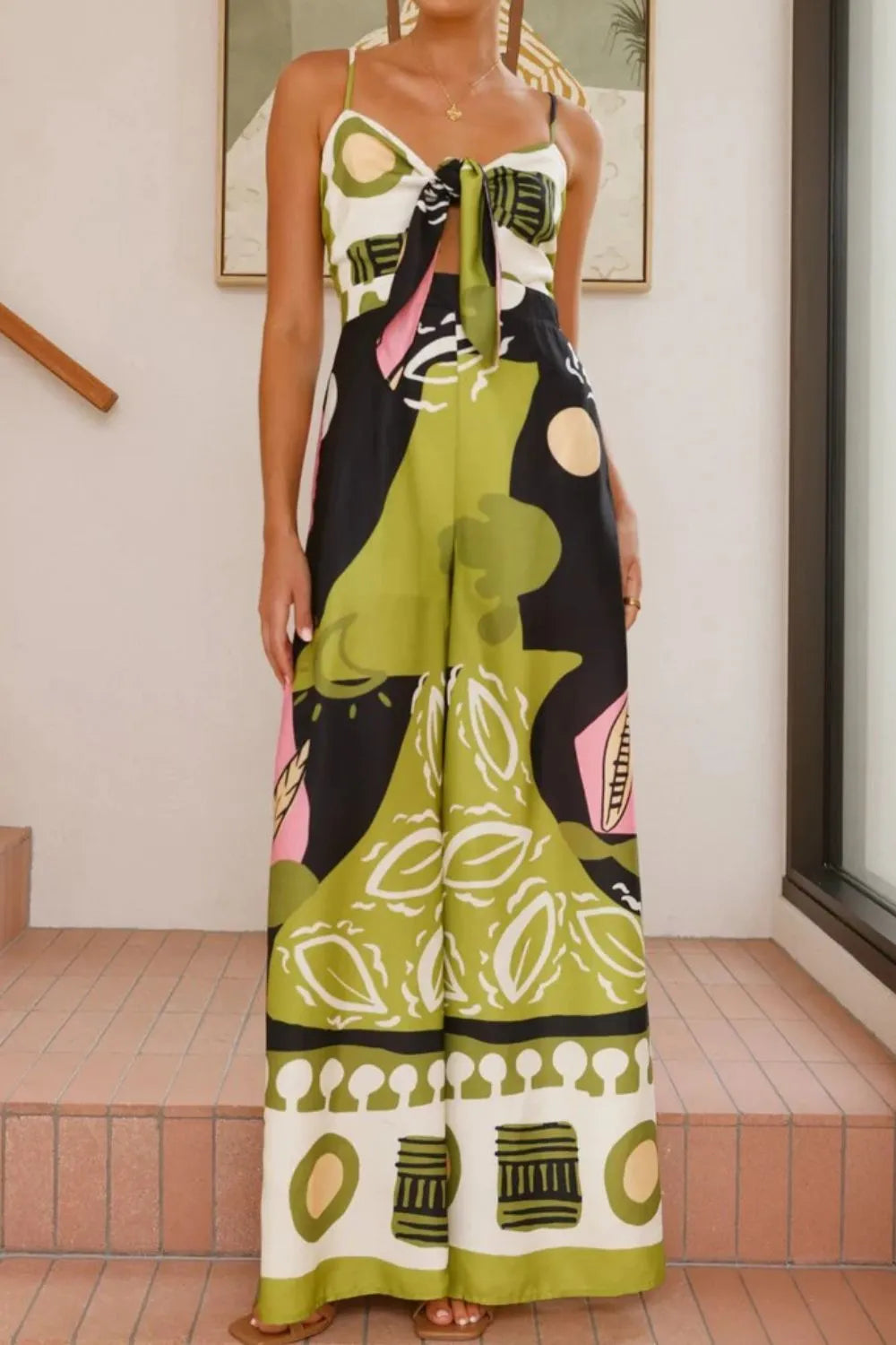 Printed Sweetheart Neck Jumpsuit - Roe Creation