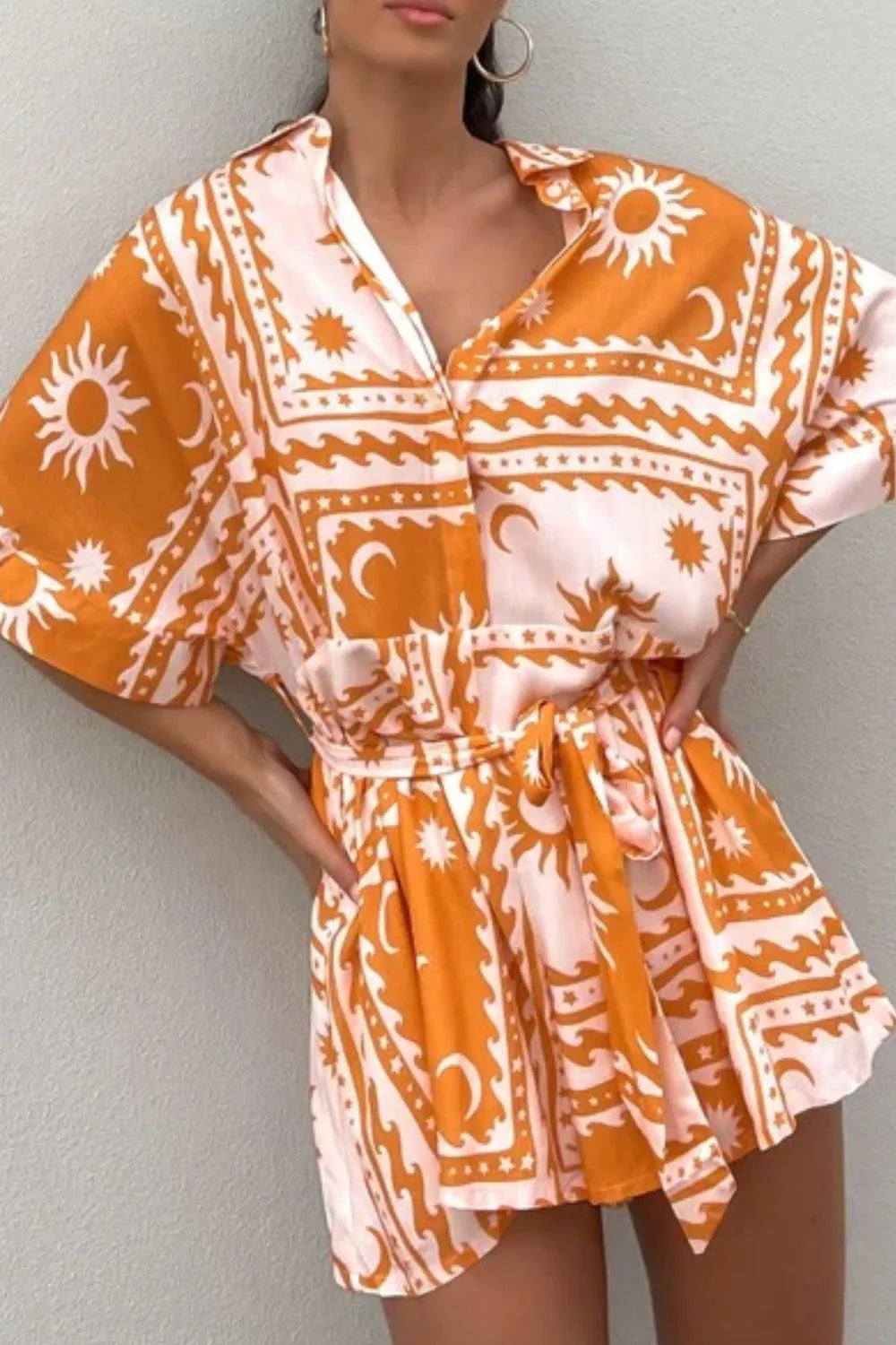 Printed Tie Waist Romper - Roe Creation