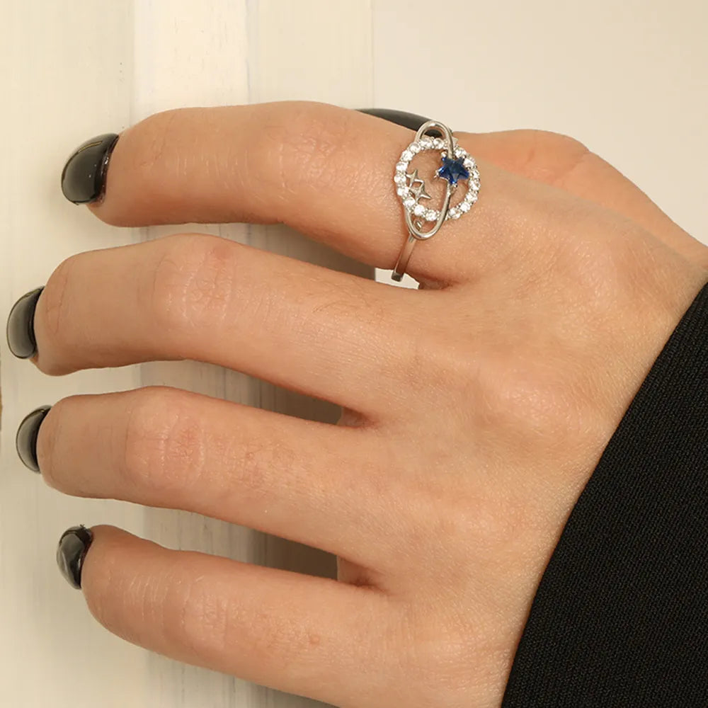 Planet Shape Inlaid Zircon 925 Sterling Silver Ring - Roe Creation