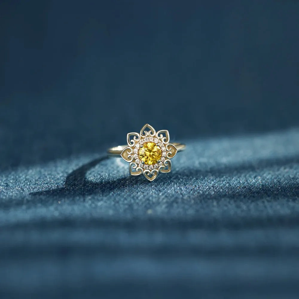 Flower Shape Zircon Platinum-Plated 925 Sterling Silver Ring - Roe Creation