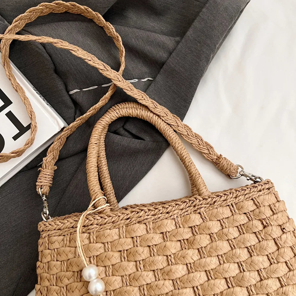Braided Strap Paper Weave Shoulder Bag - Roe Creation