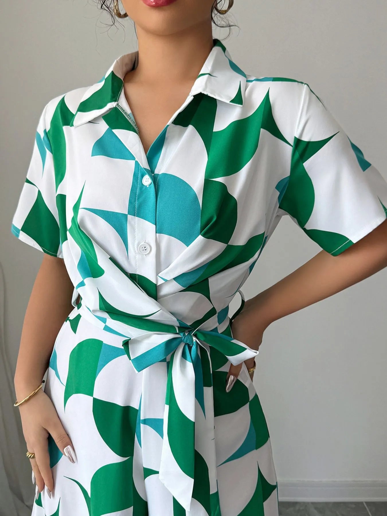Printed Wide Leg Belted Jumpsuit - Roe Creation