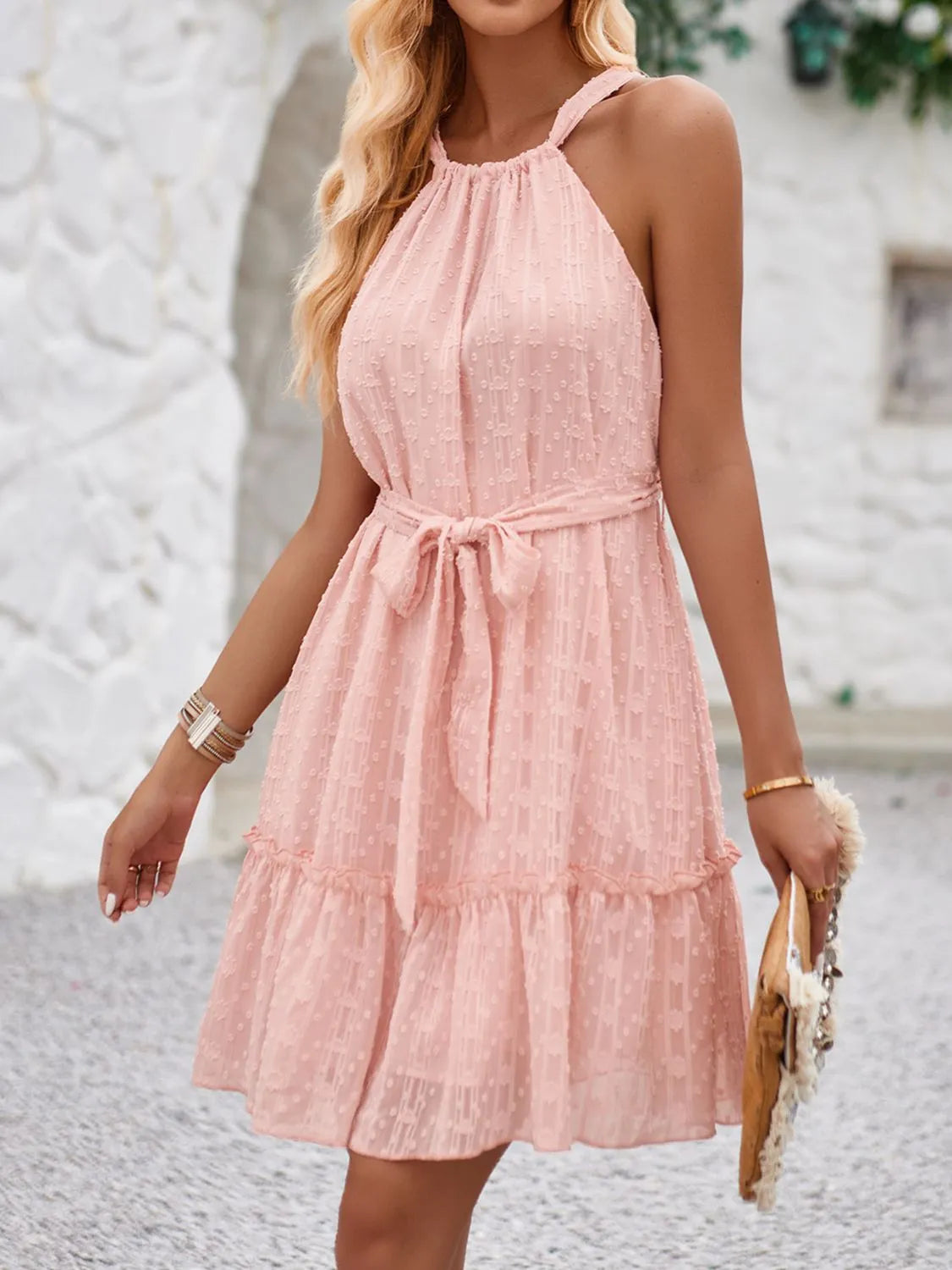 Tied Frill Sleeveless Mini Cami Dress - Roe Creation