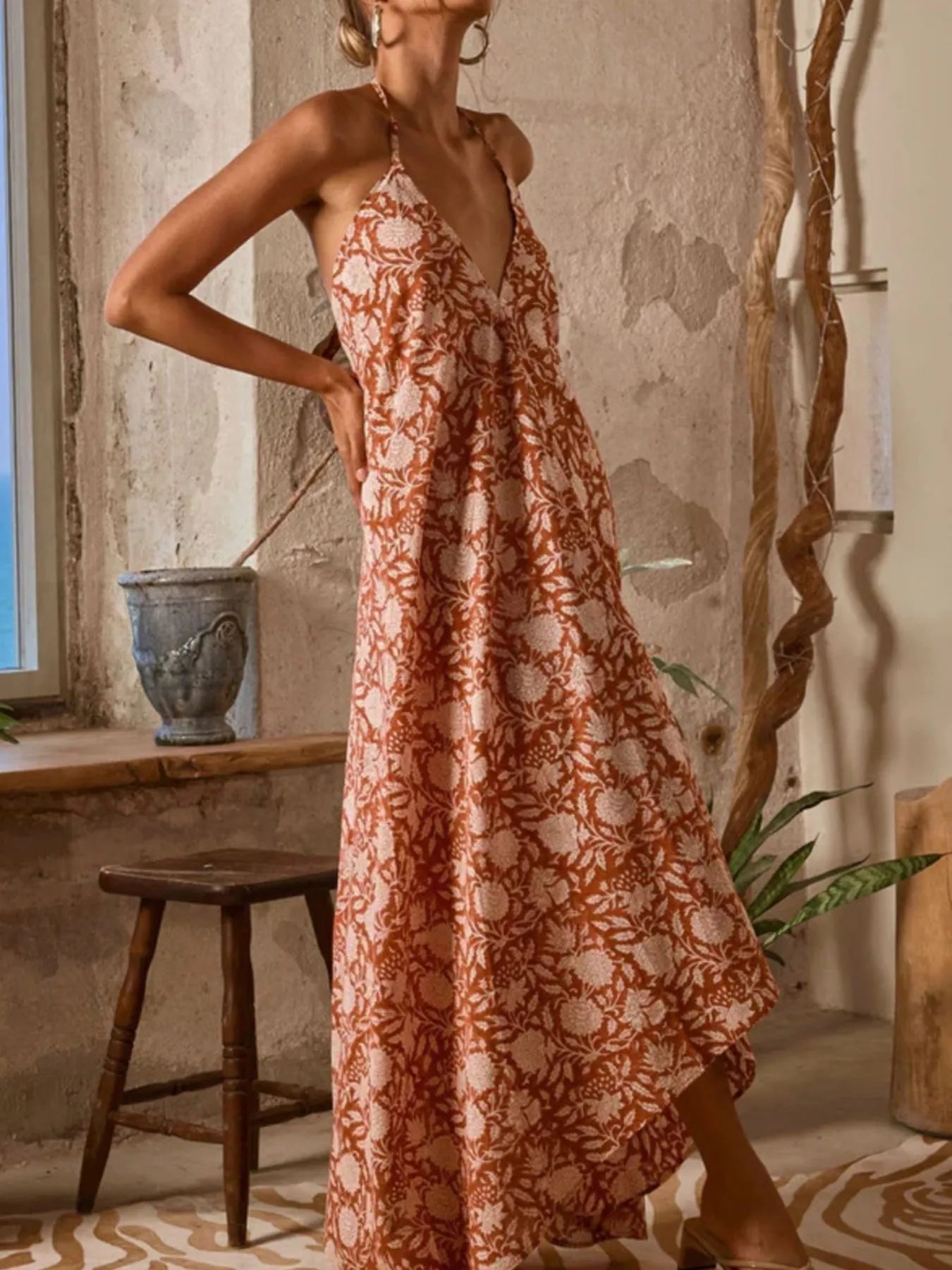 Printed Halter Neck Maxi Cami Dress - Roe Creation