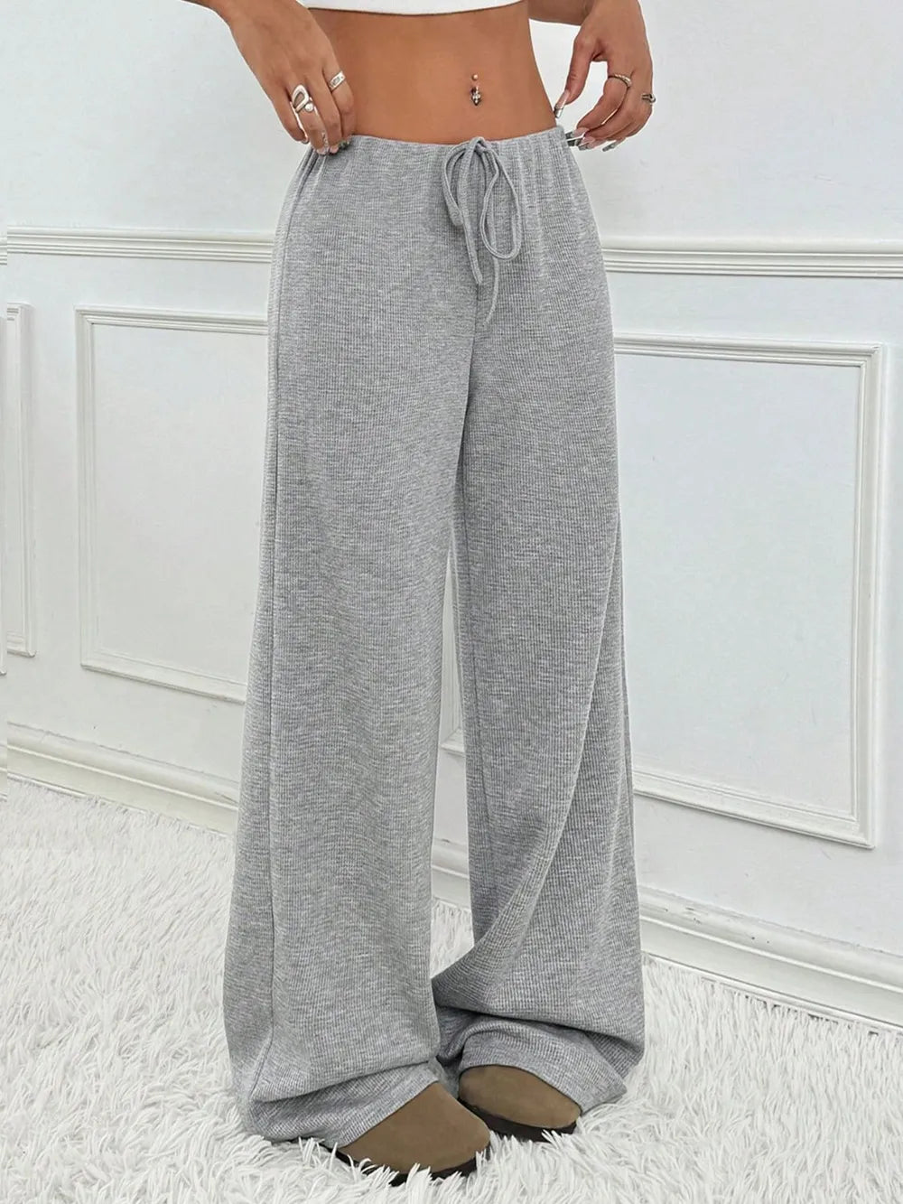 Tied Striped Wide Leg Pants - Roe Creation
