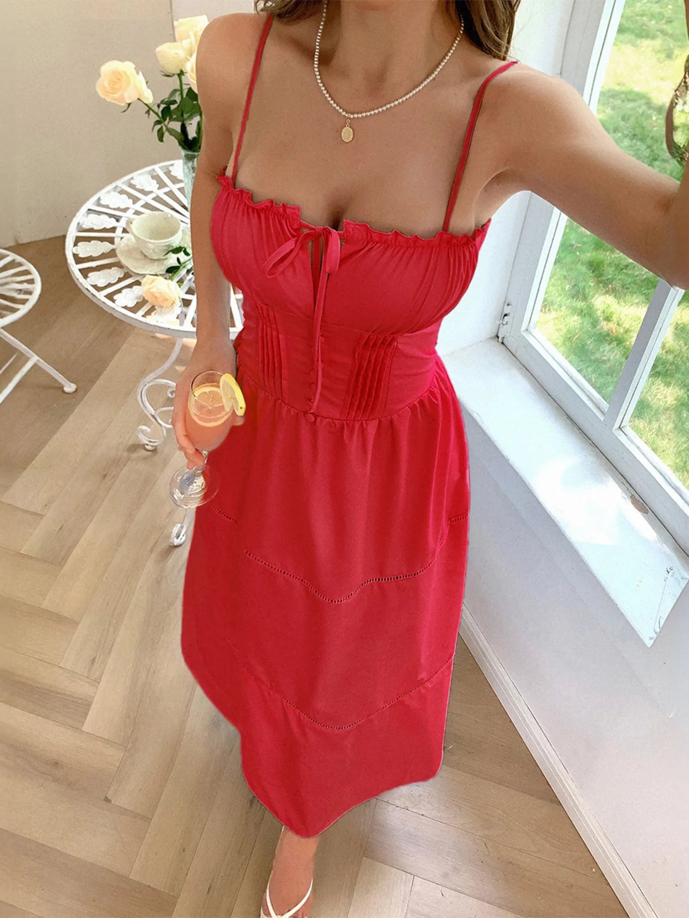 Smocked Back Tie Front Cami Dress - Roe Creation