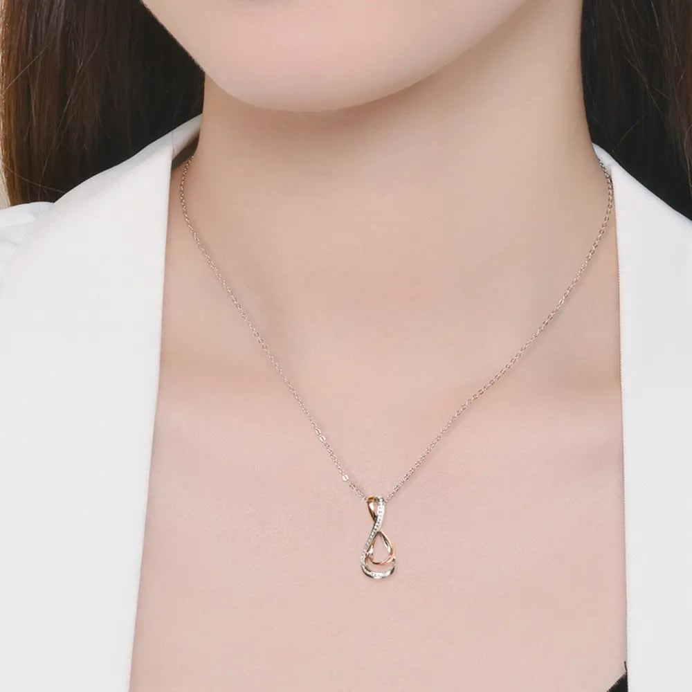 925 Sterling Silver Inlaid Moissanite Infinity Pendant Necklace - Roe Creation