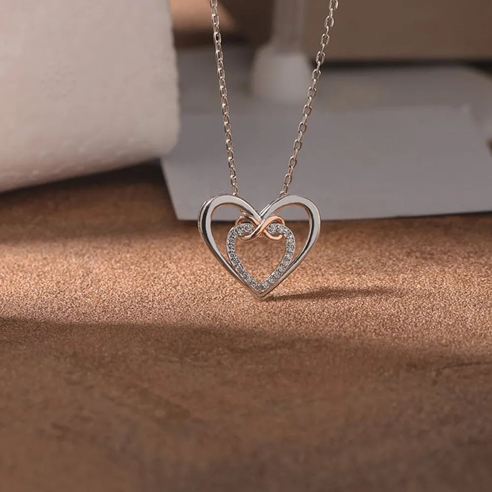Heart Shape Inlaid Zircon 925 Sterling Silver Necklace - Roe Creation