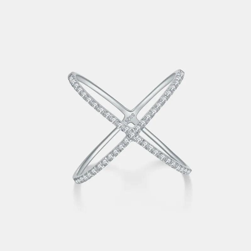 925 Sterling Silver Moissanite Crisscross Ring - Roe Creation