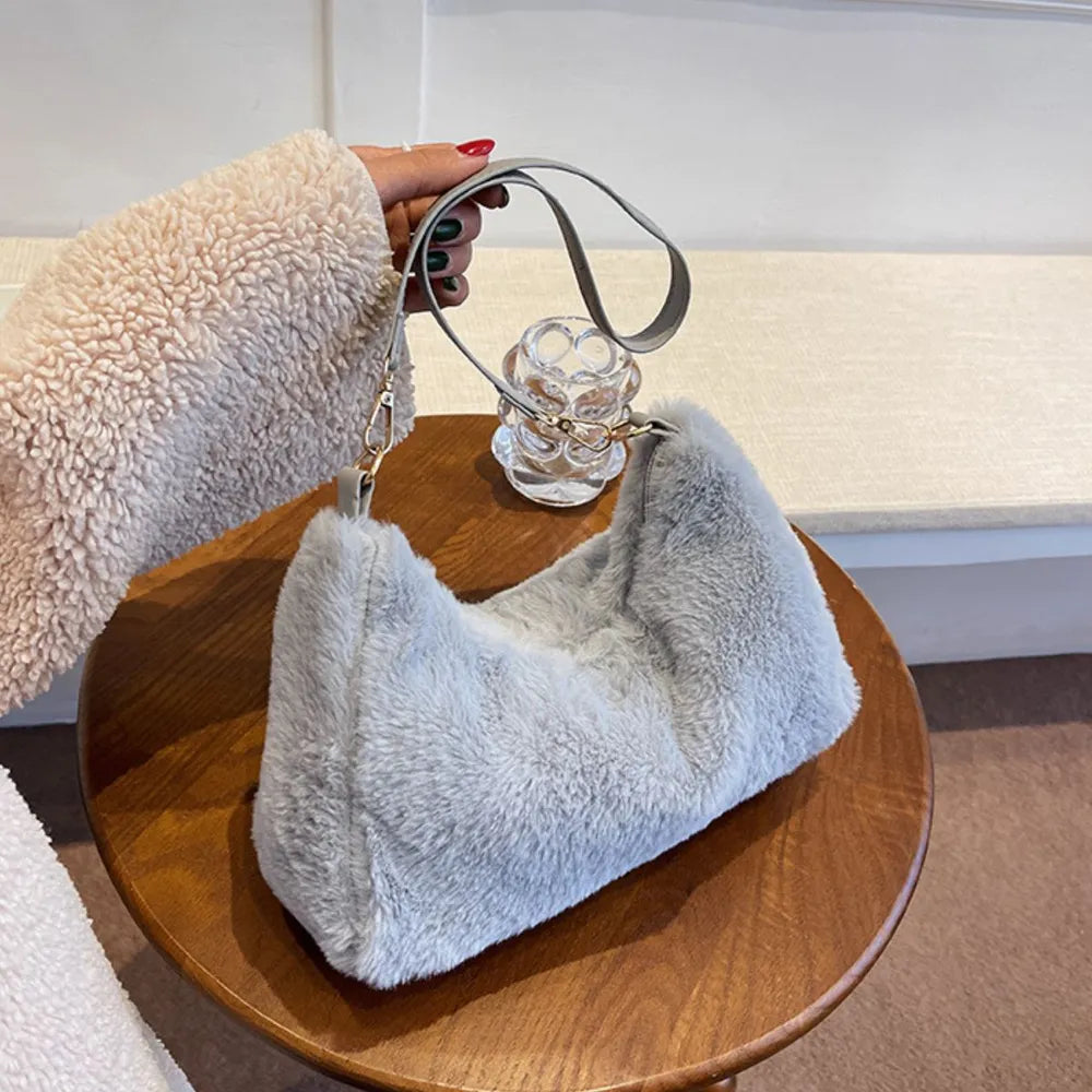 Faux Fur Shoulder Bag with Removable Strap - Roe Creation