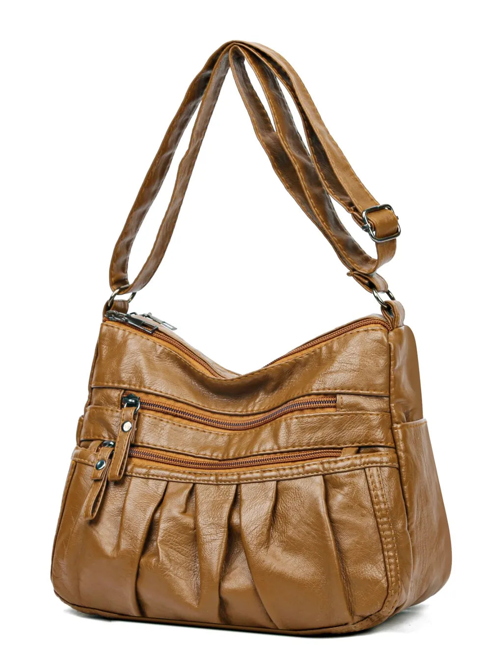 PU Leather Ruched Adjustable Strap Shoulder Bag - Roe Creation