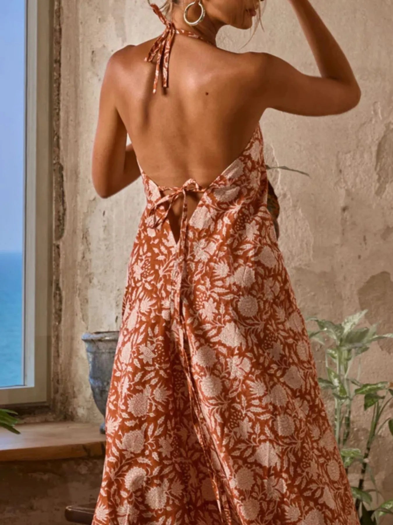 Printed Halter Neck Maxi Cami Dress - Roe Creation