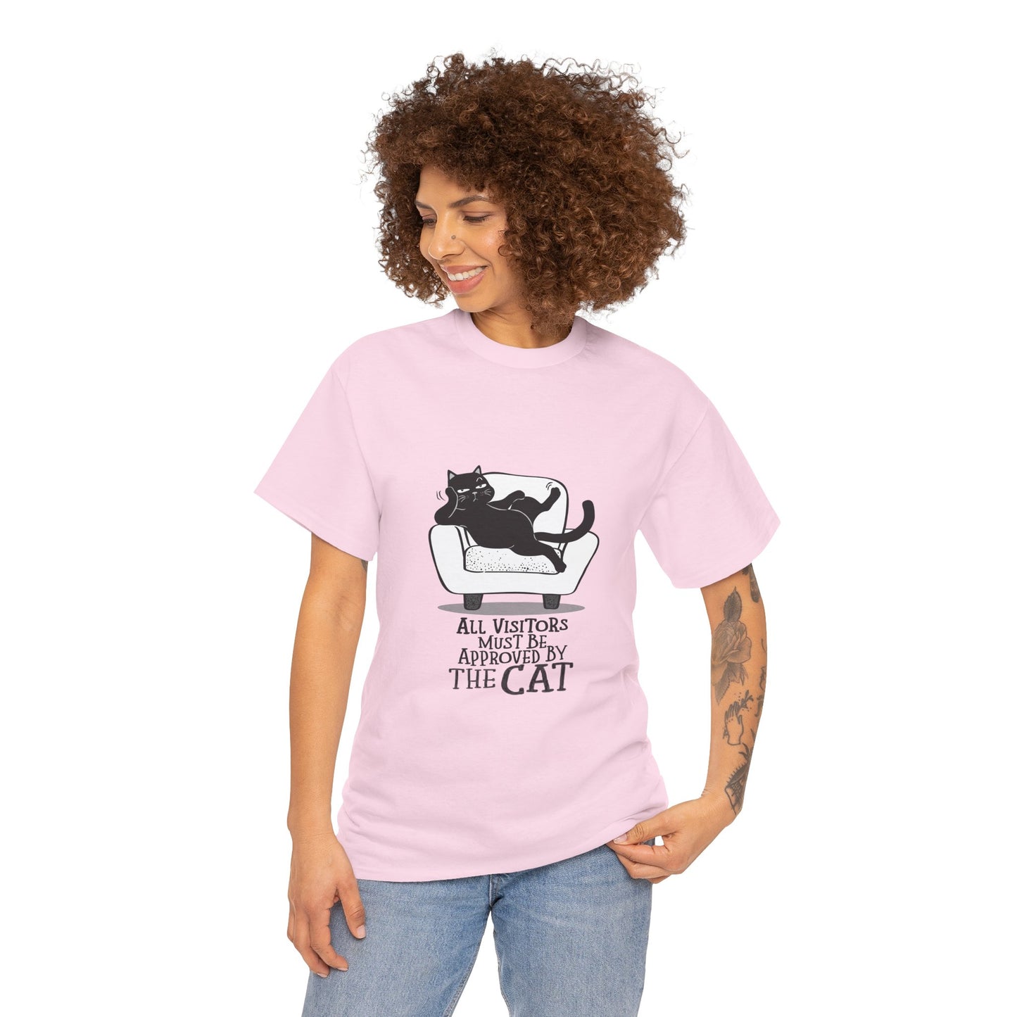 Funny Cat Approval Unisex Heavy Cotton Tee - All Visitors Must Be Approved by The Cat - Roe Creation