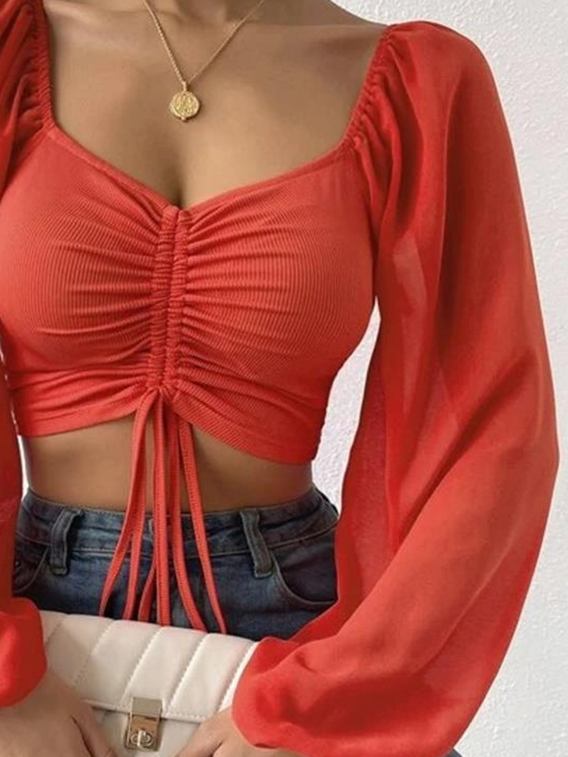 Sweetheart Neck Cropped Top with Drawstring – Trendy Summer Blouse for Women - Roe Creation