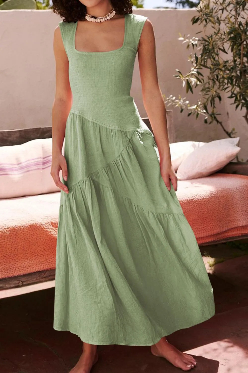 Square Neck Wide Strap Dress - Roe Creation