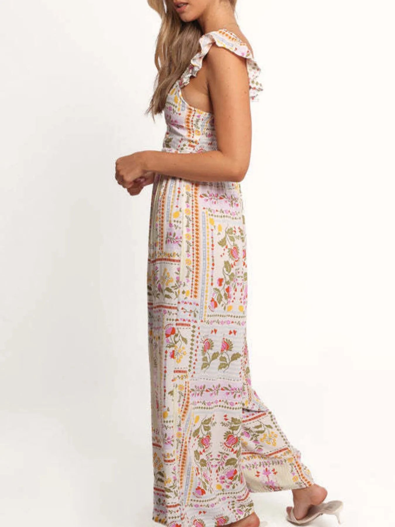 Floral Print Ruffle Strap Jumpsuit - Roe Creation