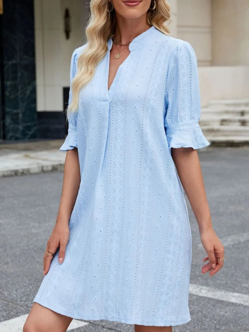 Eyelet Flounce Sleeve Mini Dress - Roe Creation
