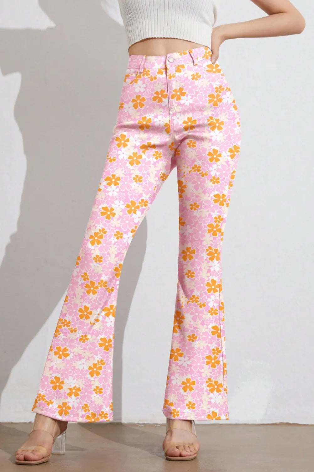 Printed High Waist Flare Pants with Functional Pockets – Women’s Trendy Trousers - Roe Creation