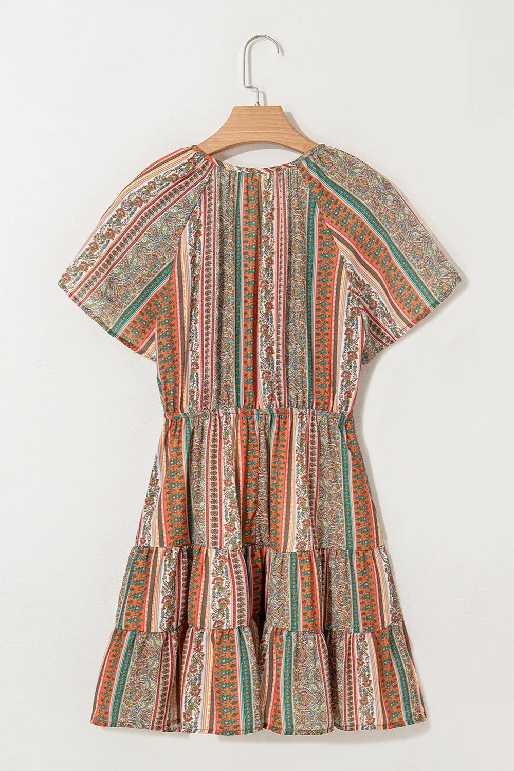 Bohemian Floral Print Buttoned V Neck Ruffle Tiered Dress - Roe Creation