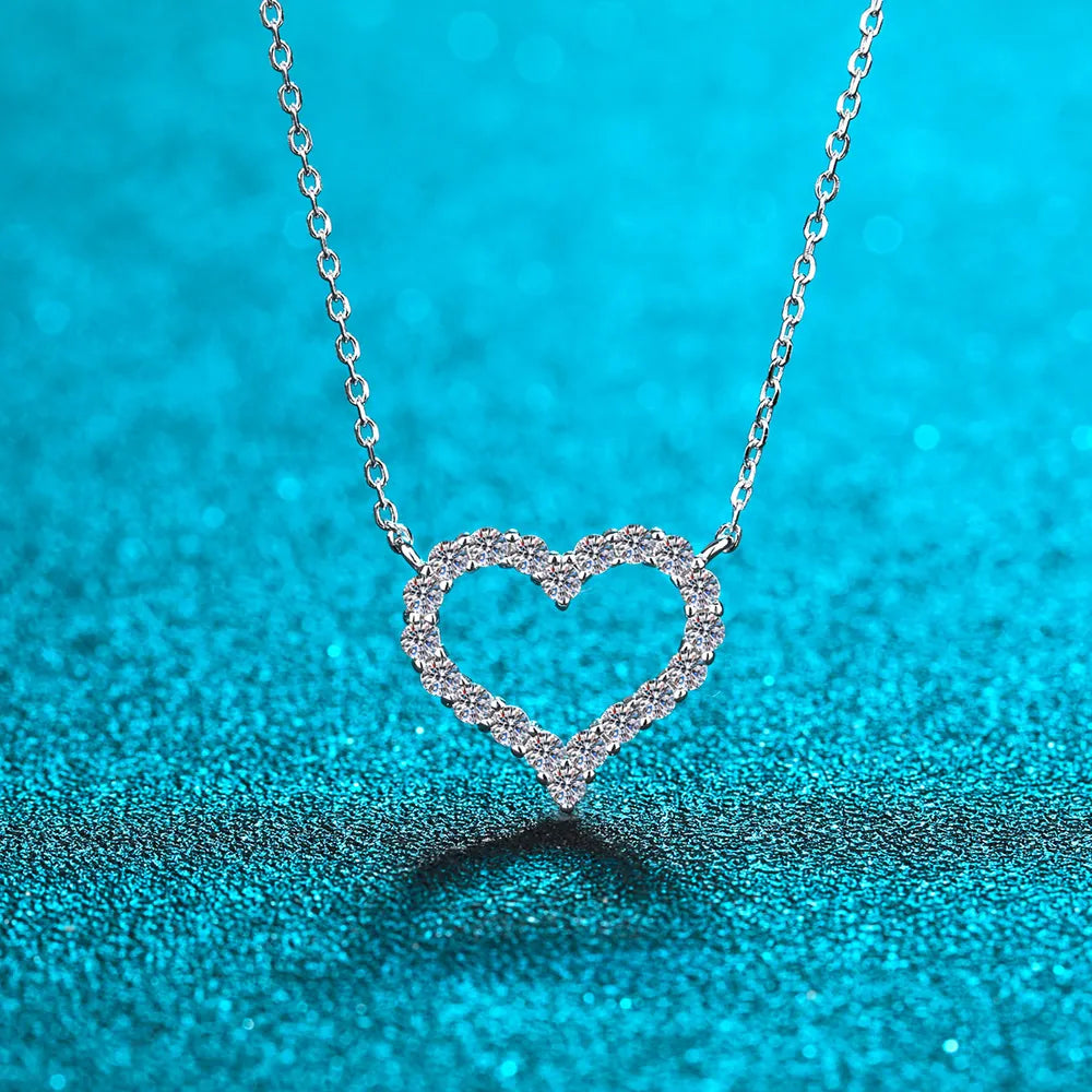 Moissanite 925 Sterling Silver Heart Shape Necklace - Roe Creation