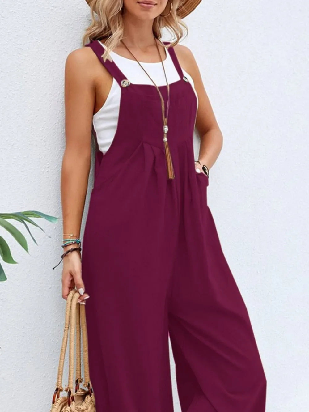 Full Size Square Neck Wide Strap Overalls - Roe Creation