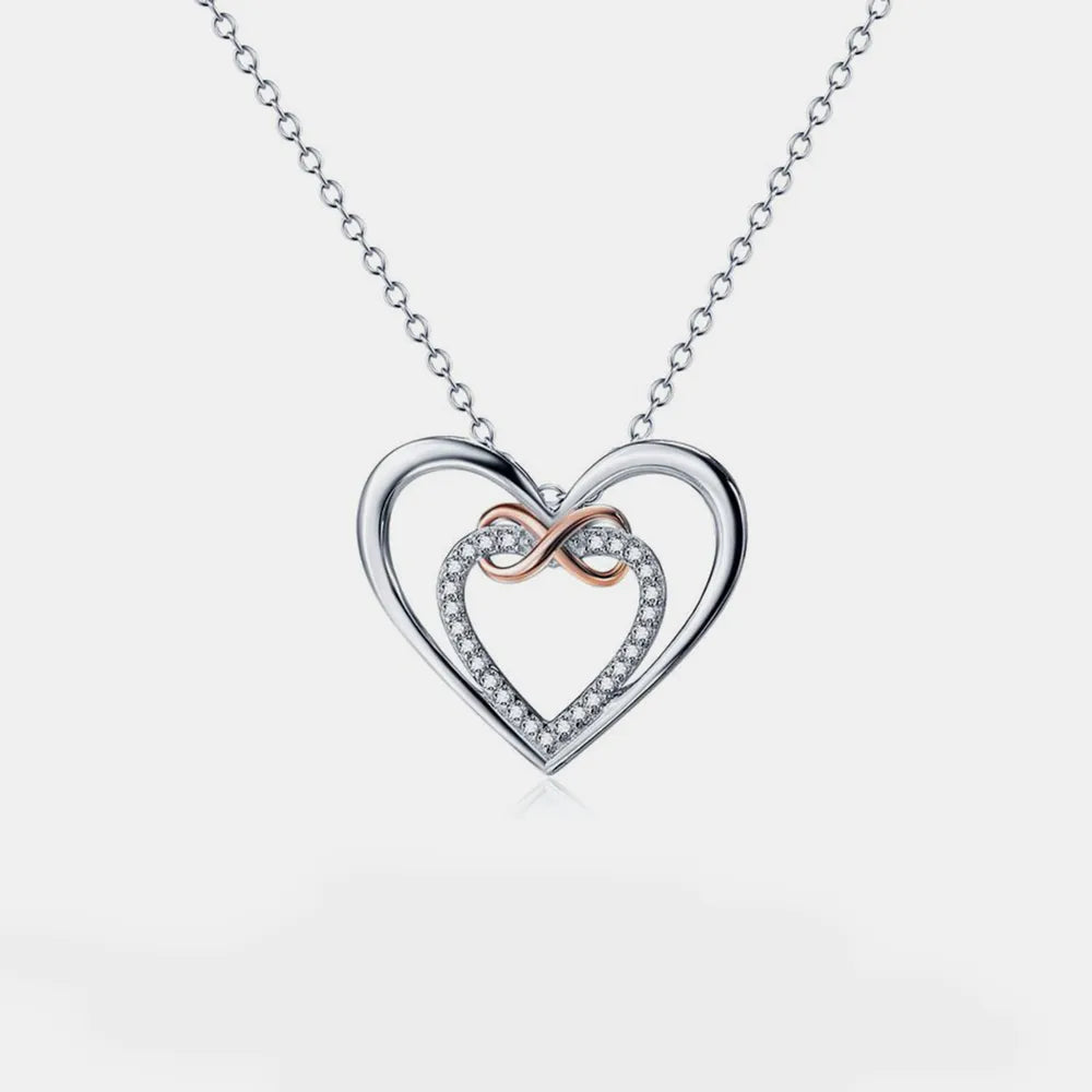 Heart Shape Inlaid Zircon 925 Sterling Silver Necklace - Roe Creation