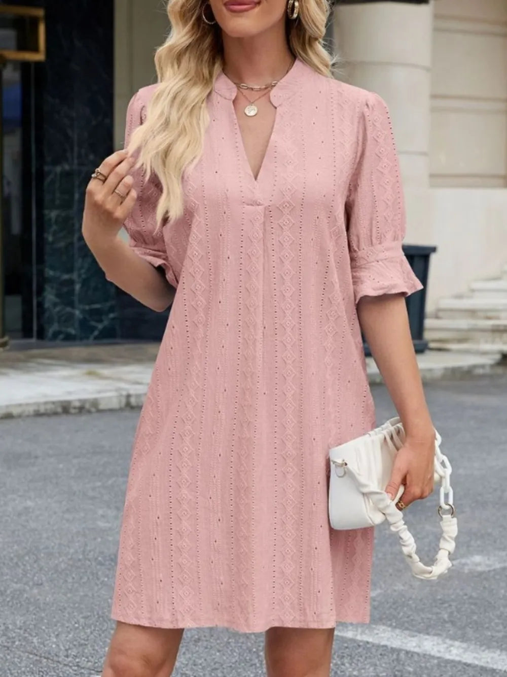 Eyelet Flounce Sleeve Mini Dress - Roe Creation