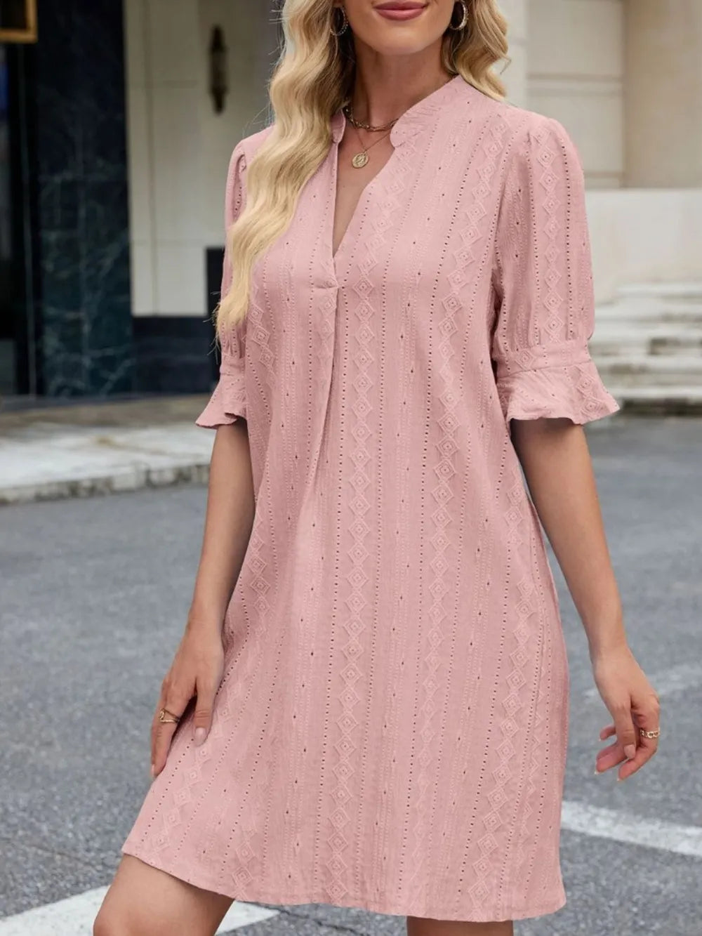 Eyelet Flounce Sleeve Mini Dress - Roe Creation
