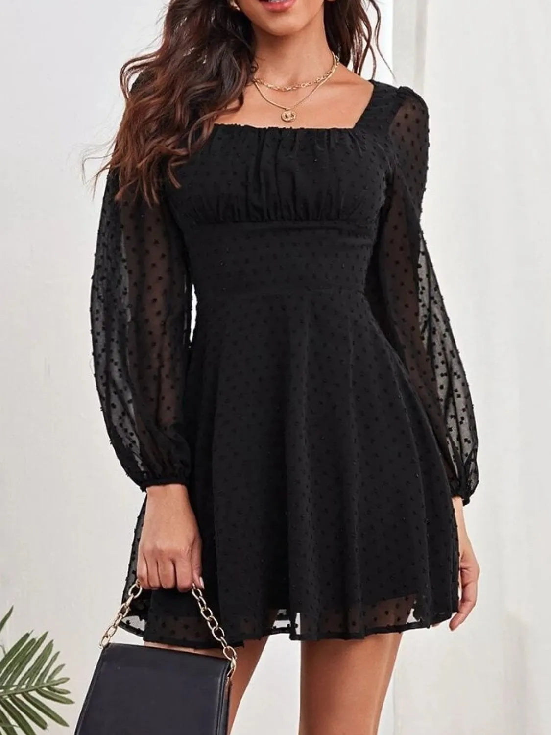 Swiss Dot Long Sleeve Mini Dress - Roe Creation