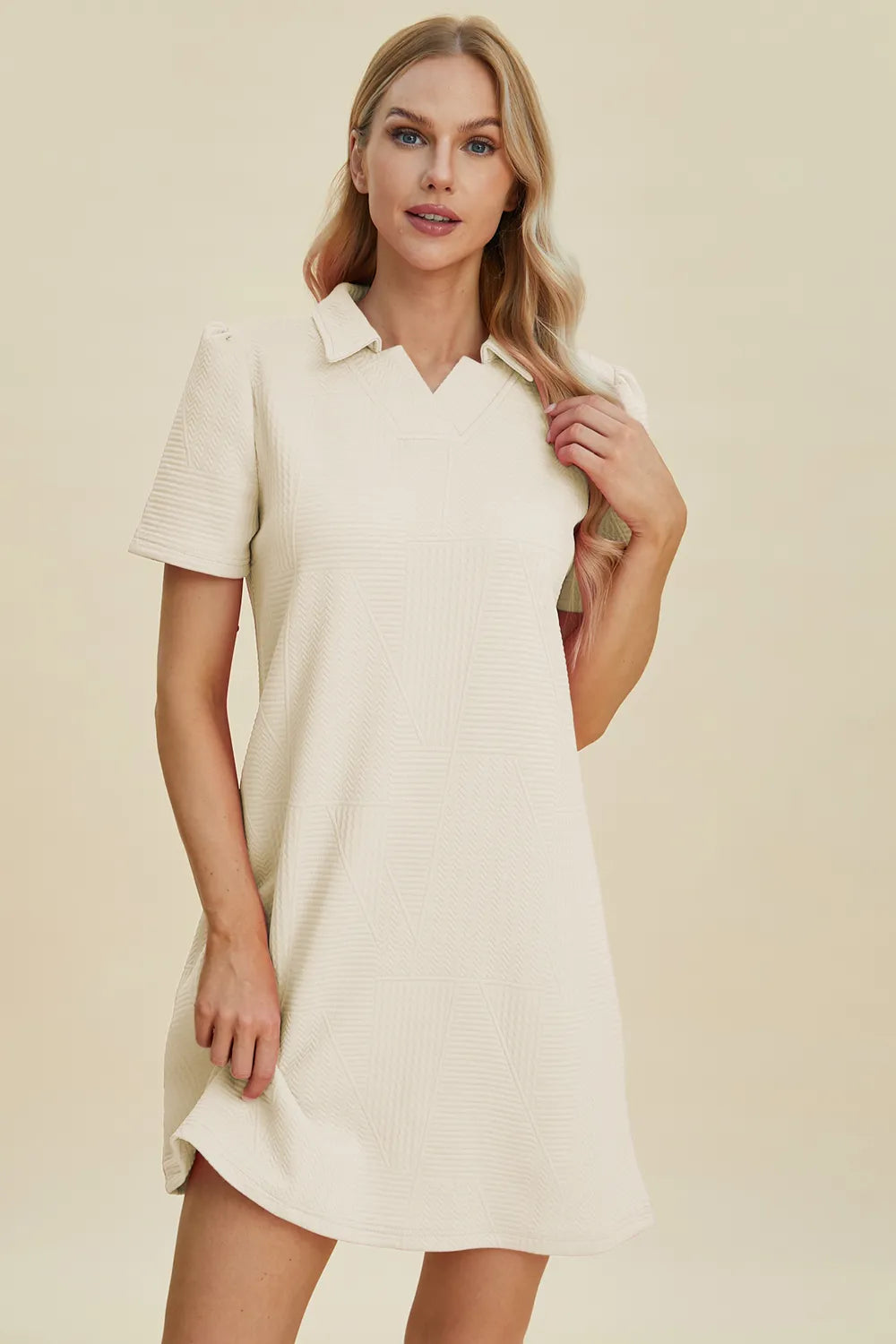 Double Take Full Size Texture Short Sleeve Dress - Roe Creation