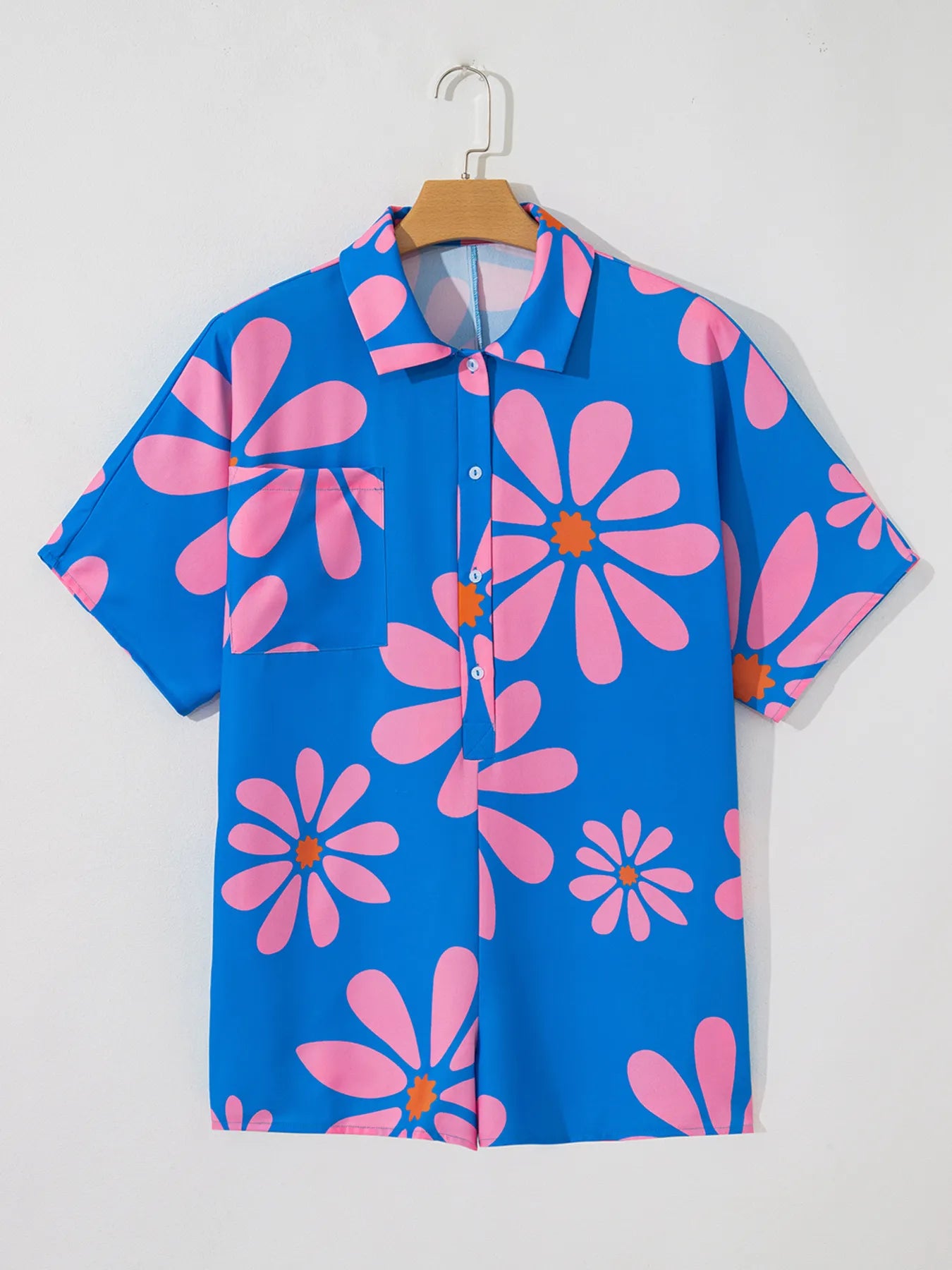 Summer Flower Print Shirt Collar Button Front Loose Romper - Roe Creation