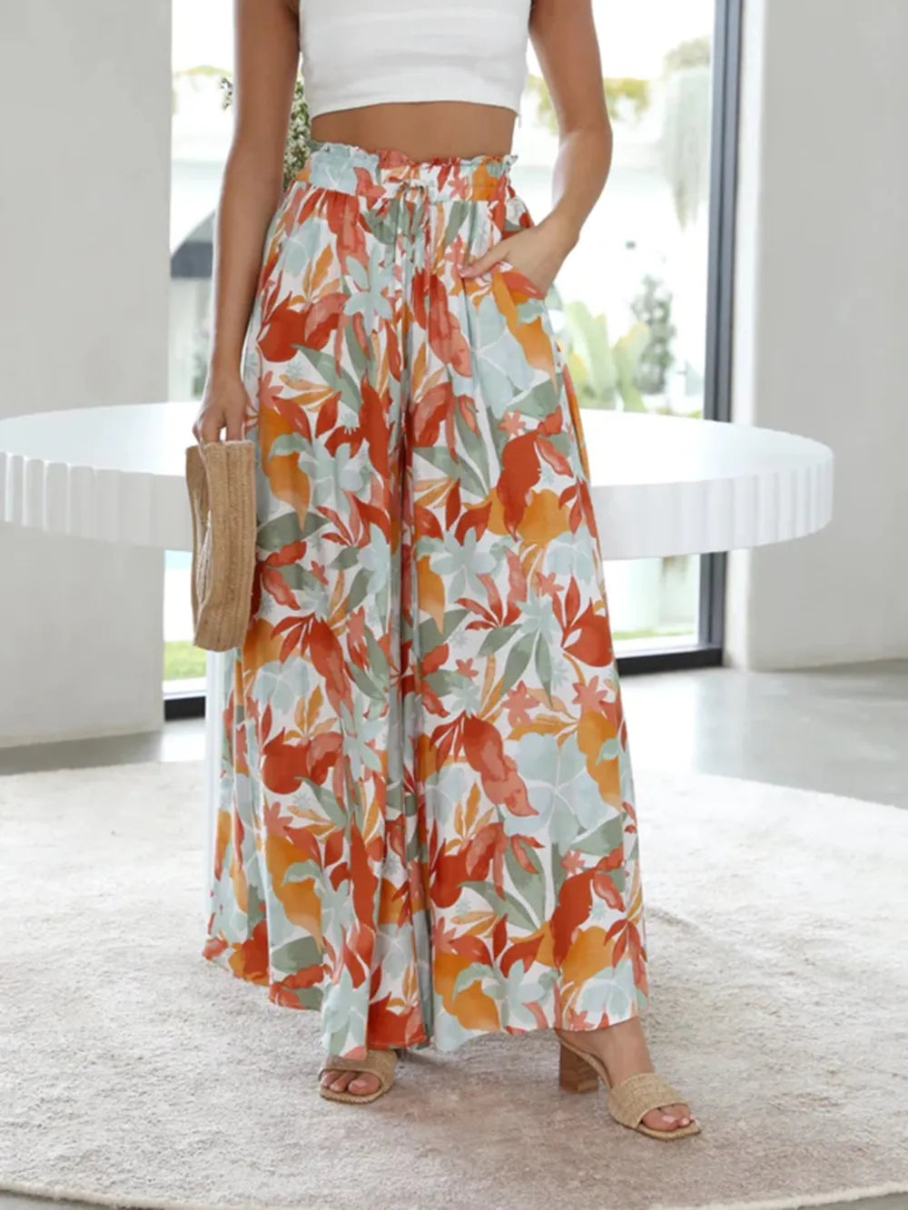 Printed Wide Leg Pants - Roe Creation