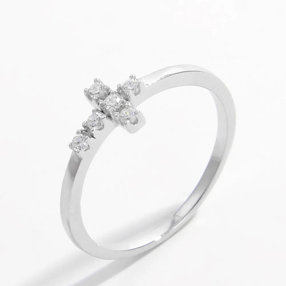 925 Sterling Silver Zircon Cross Ring - Roe Creation