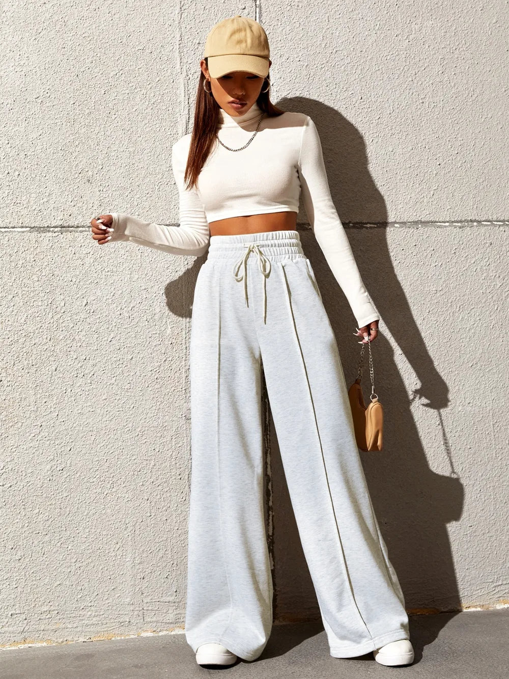 Honey Drawstring Elastic Waist Wide Leg Pants - Roe Creation
