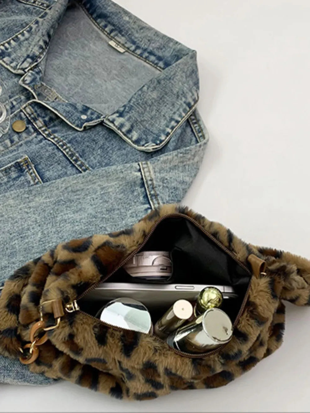 Leopard Print Fluffy Shoulder Bag - Roe Creation