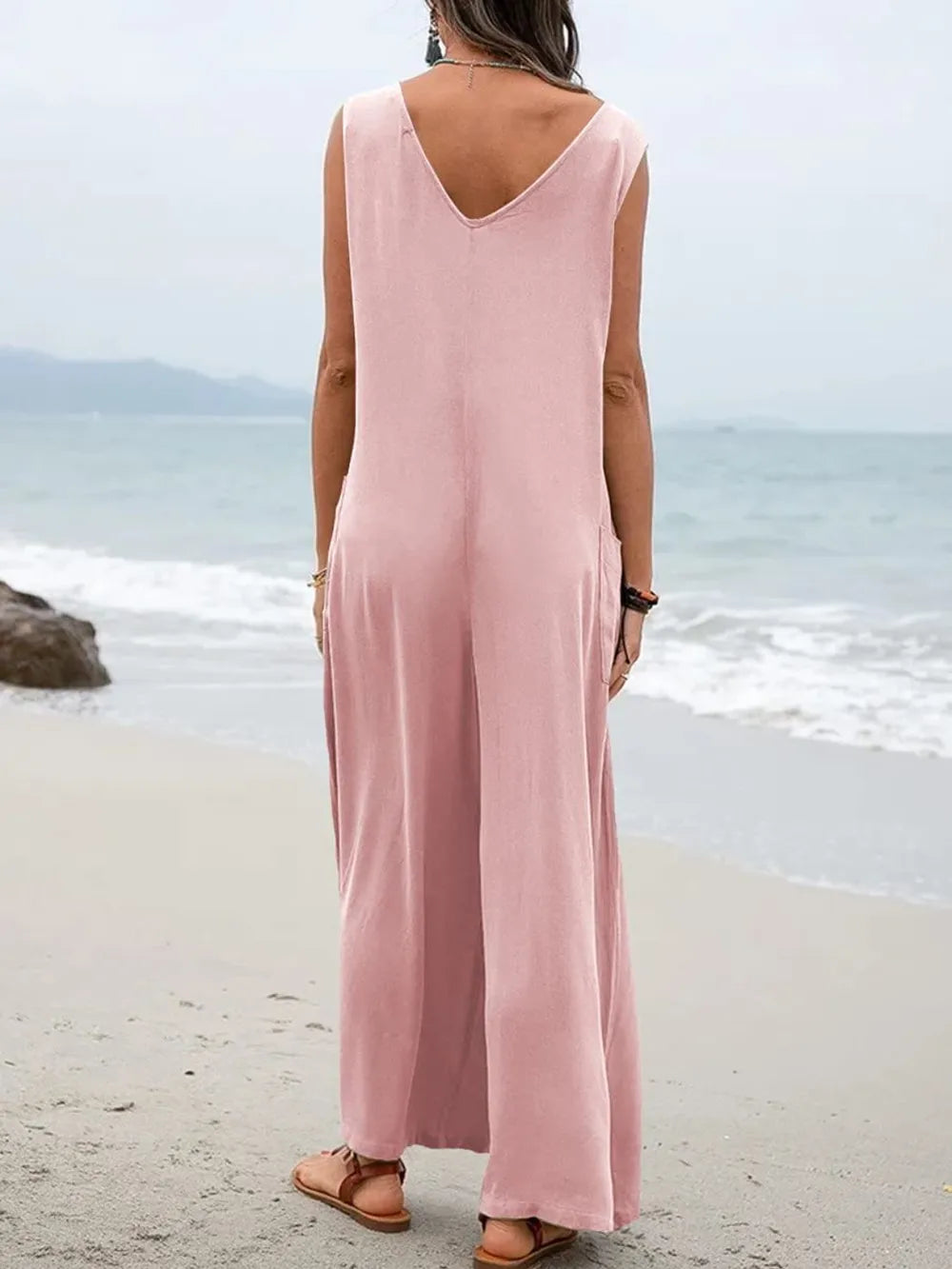 Full Size Wide Strap Jumpsuit with Pockets - Roe Creation