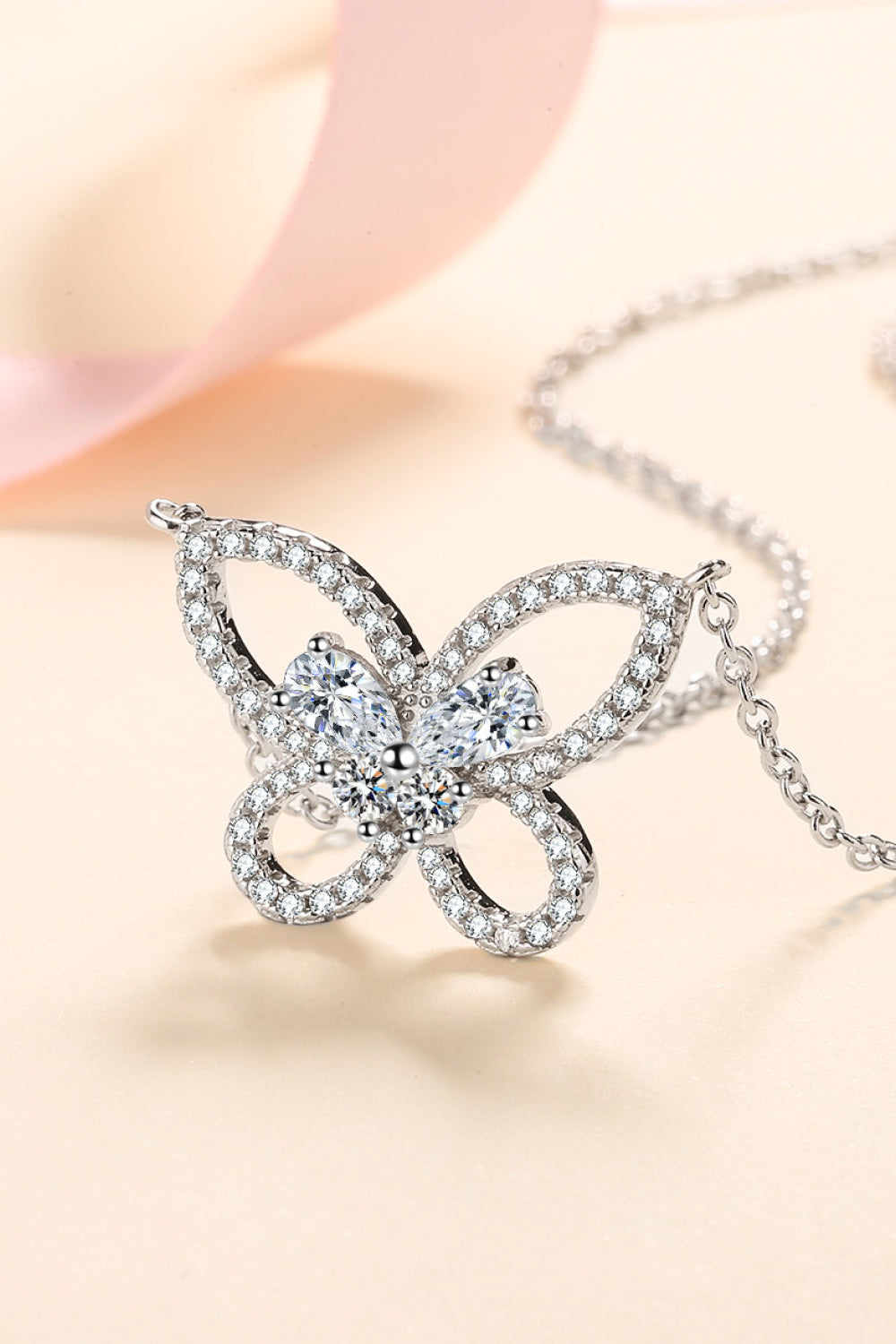 Moissanite Butterfly Pendant Necklace - Roe Creation