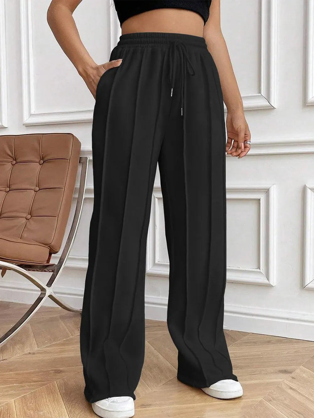 Drawstring Elastic Waist Pants with Pockets - Roe Creation