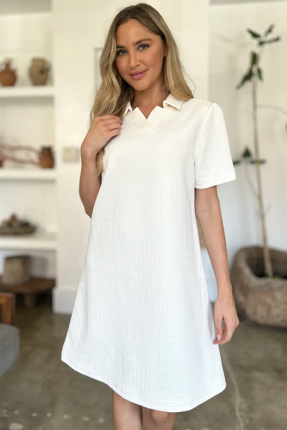 Double Take Full Size Texture Short Sleeve Dress - Roe Creation