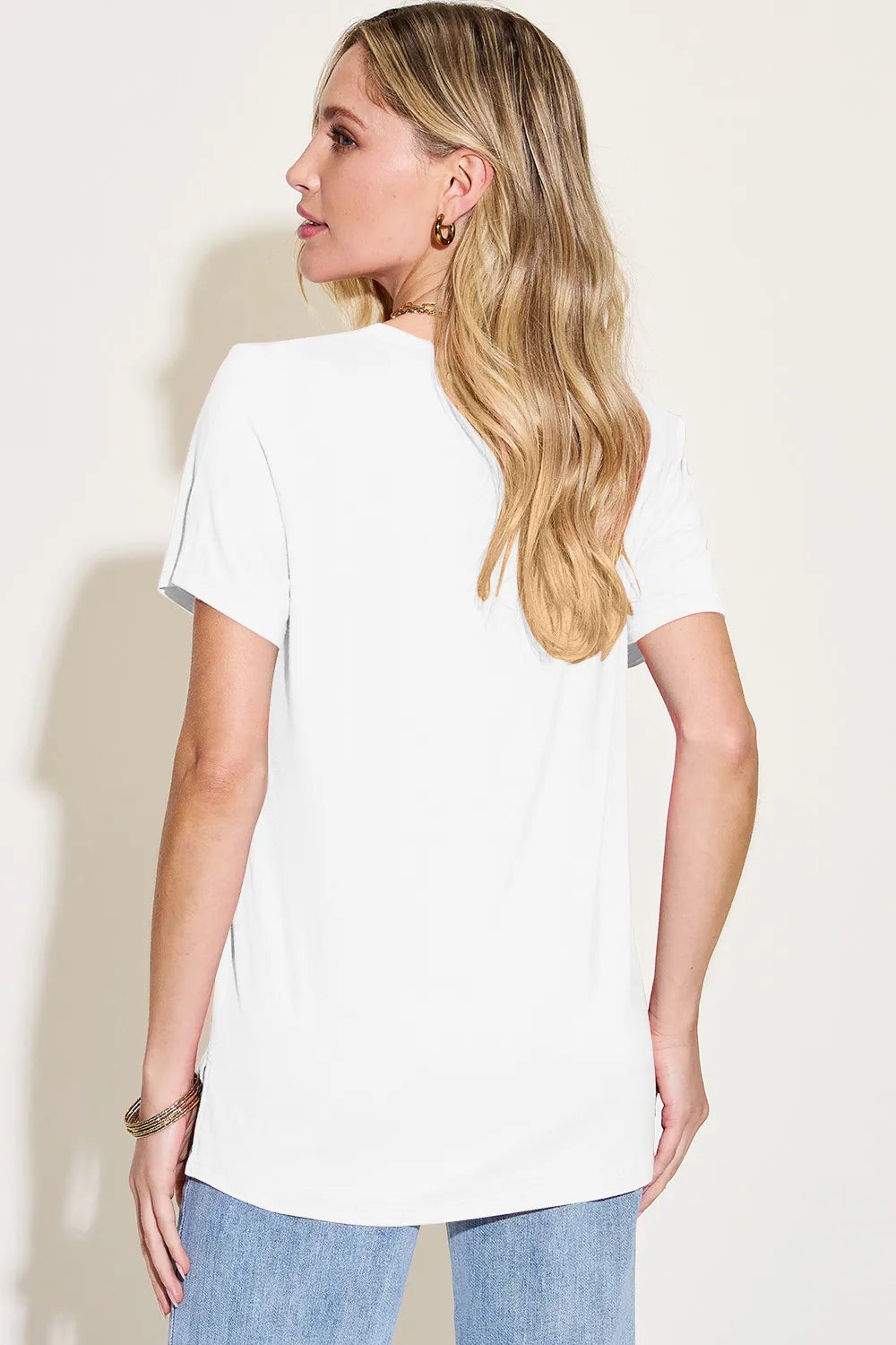 Basic Bae Bamboo Full Size V-Neck High-Low T-Shirt - Roe Creation