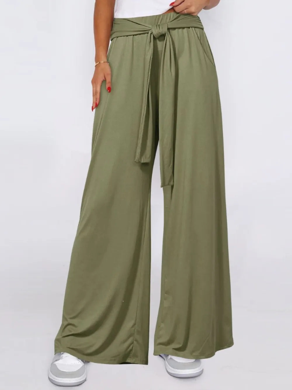 Tied Wide Leg Pants with Pockets - Roe Creation