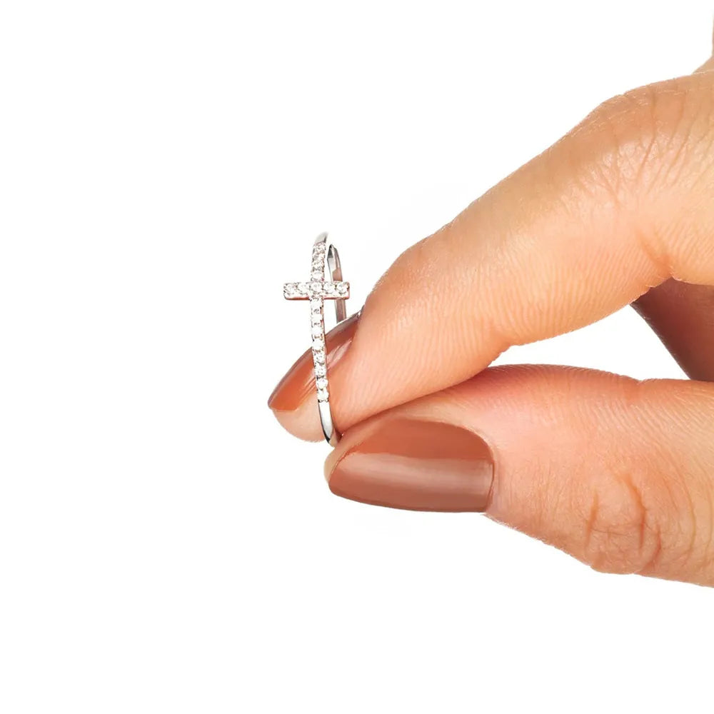 Cross Inlaid Zircon 925 Sterling Silver Ring - Roe Creation