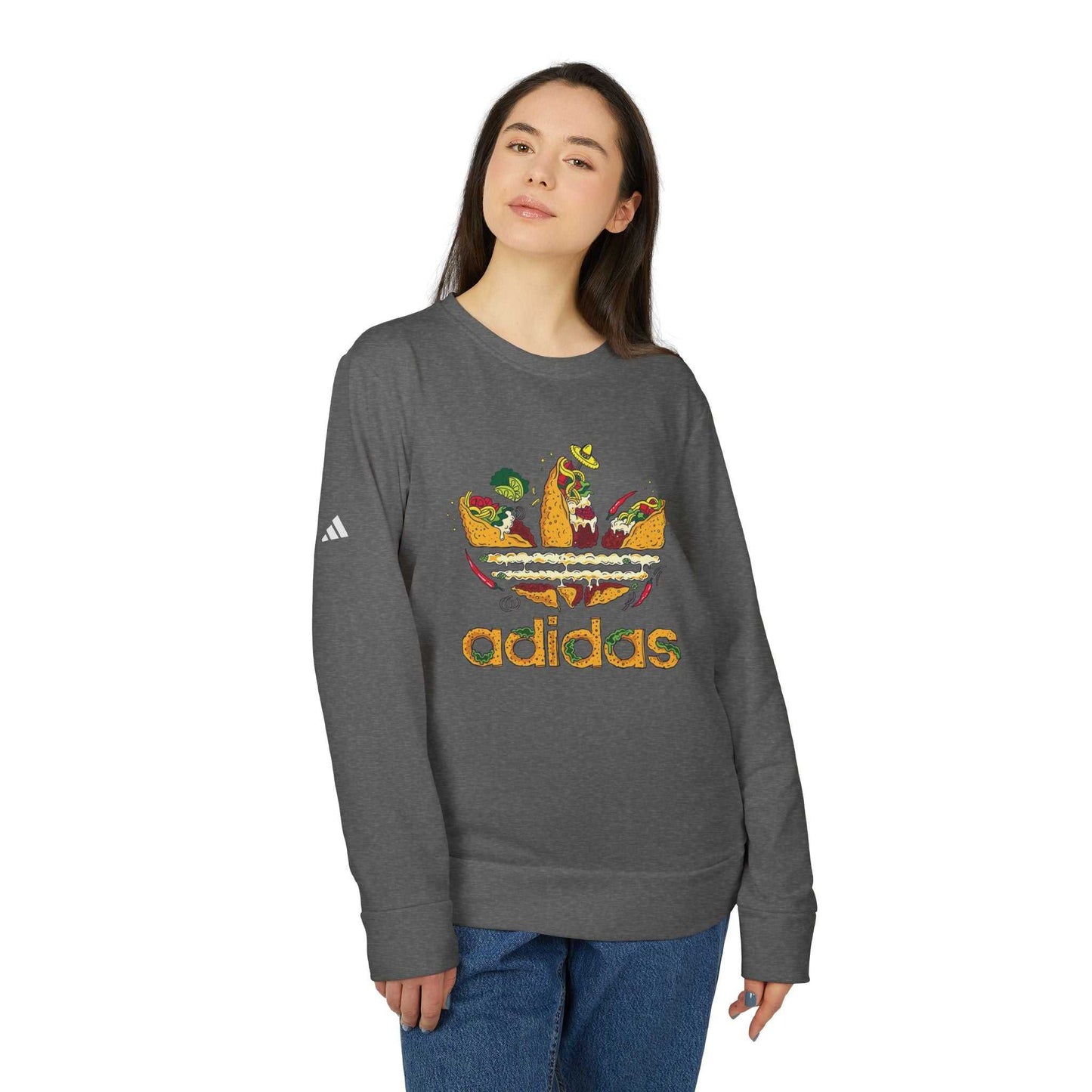 Original Adidas Funny Taco Lover Fleece Crewneck Sweatshirt, Cute Foodie Gift, Unisex Casual Wear, Perfect for Birthdays.