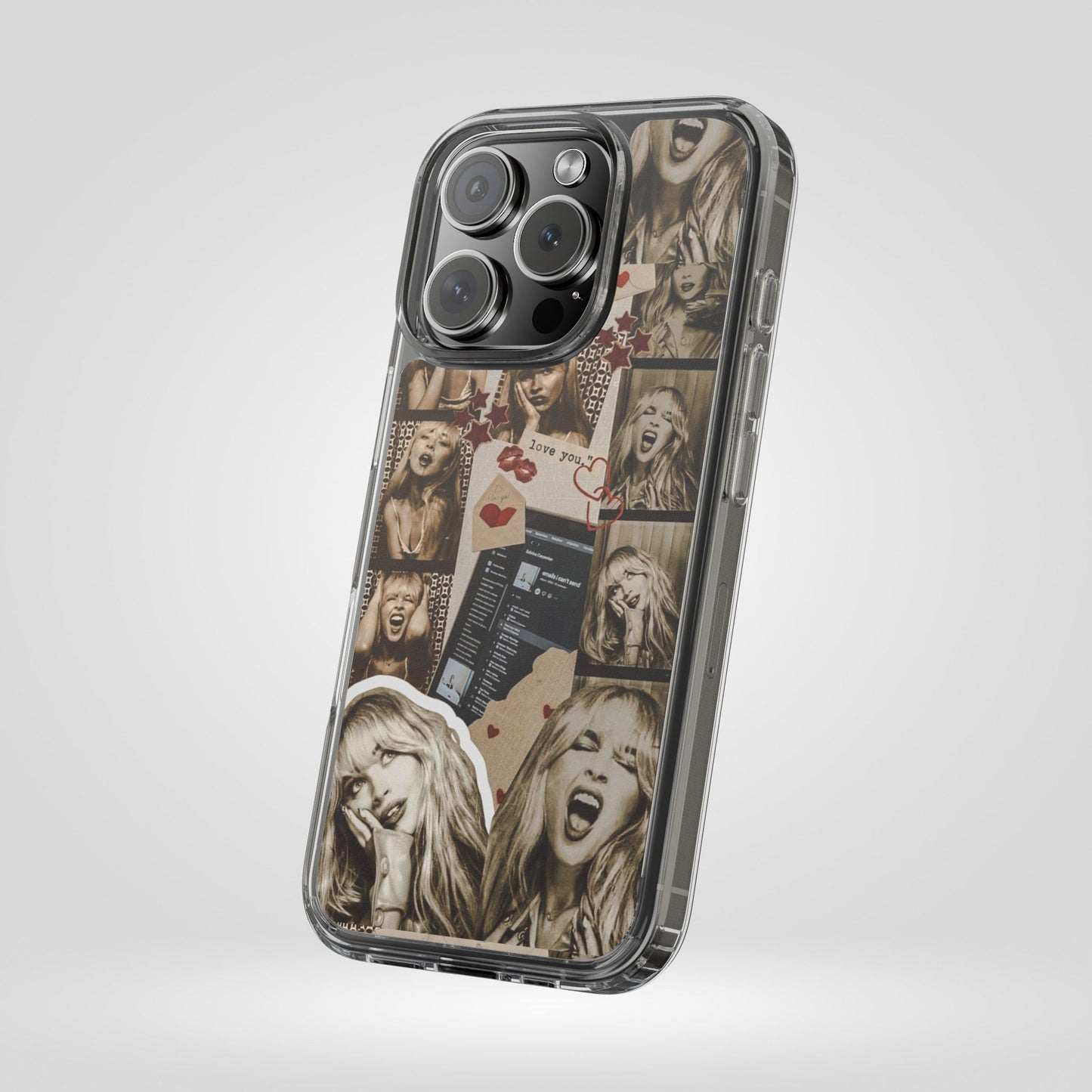 Sabrina Carpenter Vintage Photo Collage Clear Phone Case - Love You Design