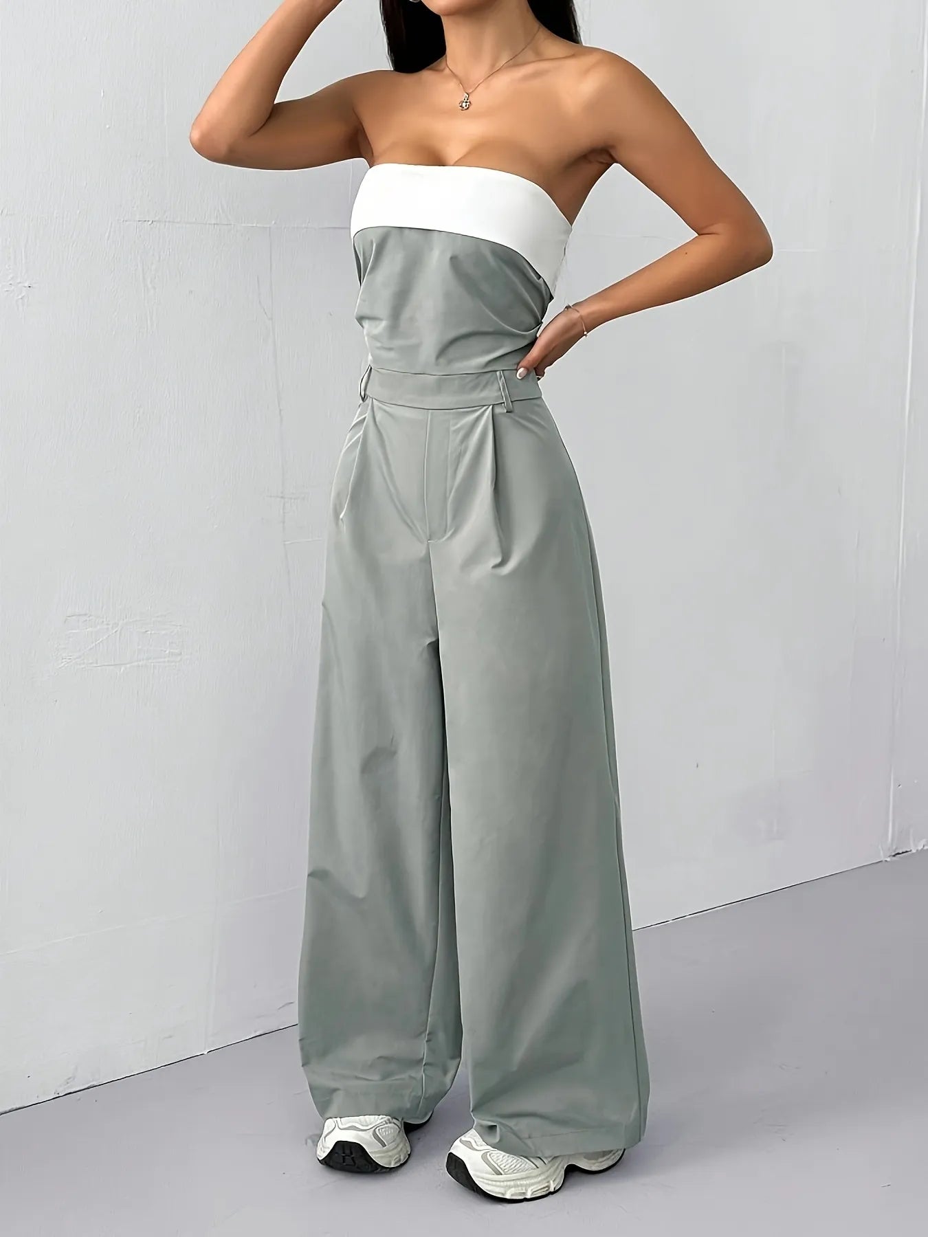Strapless Color Block Wide Leg Jumpsuit - Roe Creation