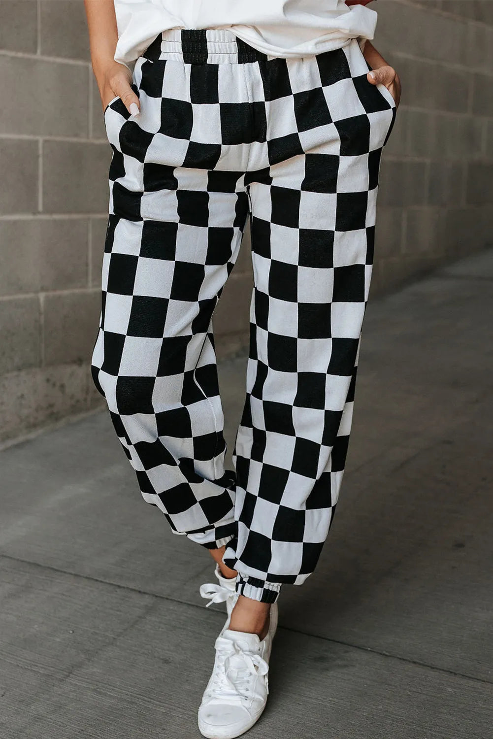 Checkered Elastic Waist Joggers - Roe Creation