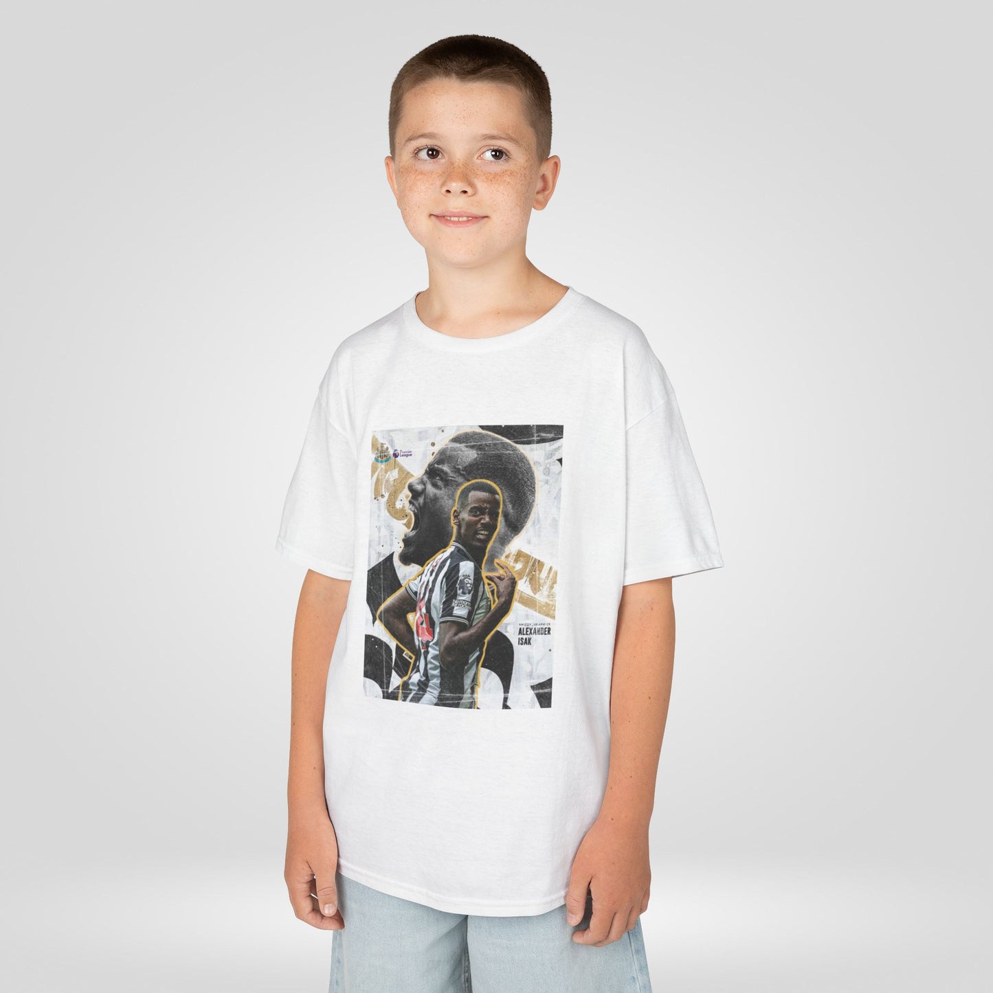 Alexander Isak Kids Heavy Cotton™ Tee - Stylish Graphic Tee for Young Newcastle Fans.